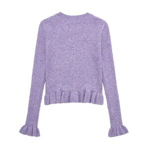 Lavender Beaded Ruffle Knit Sweater